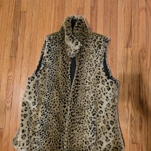 Kristen Blake Leopard-Print Faux Fur Reversable Vest